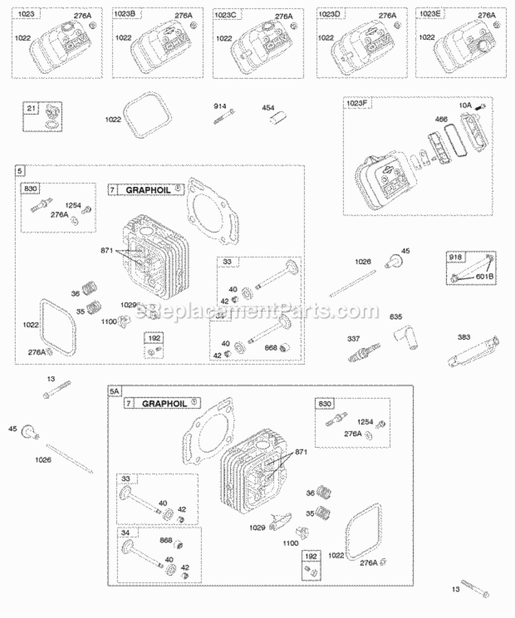 Cylinder Head Valve Covers Diagram and Parts List for 305440-1409-E1  Briggs and Stratton Engine